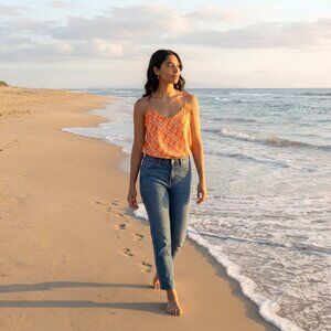 Orange Floral Print Spaghetti Strap Dress I SMALL SIZE I  Summer Sundress